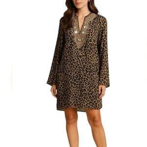 Boston Proper Leopard Print Beaded V-Neck Tunic NWOT